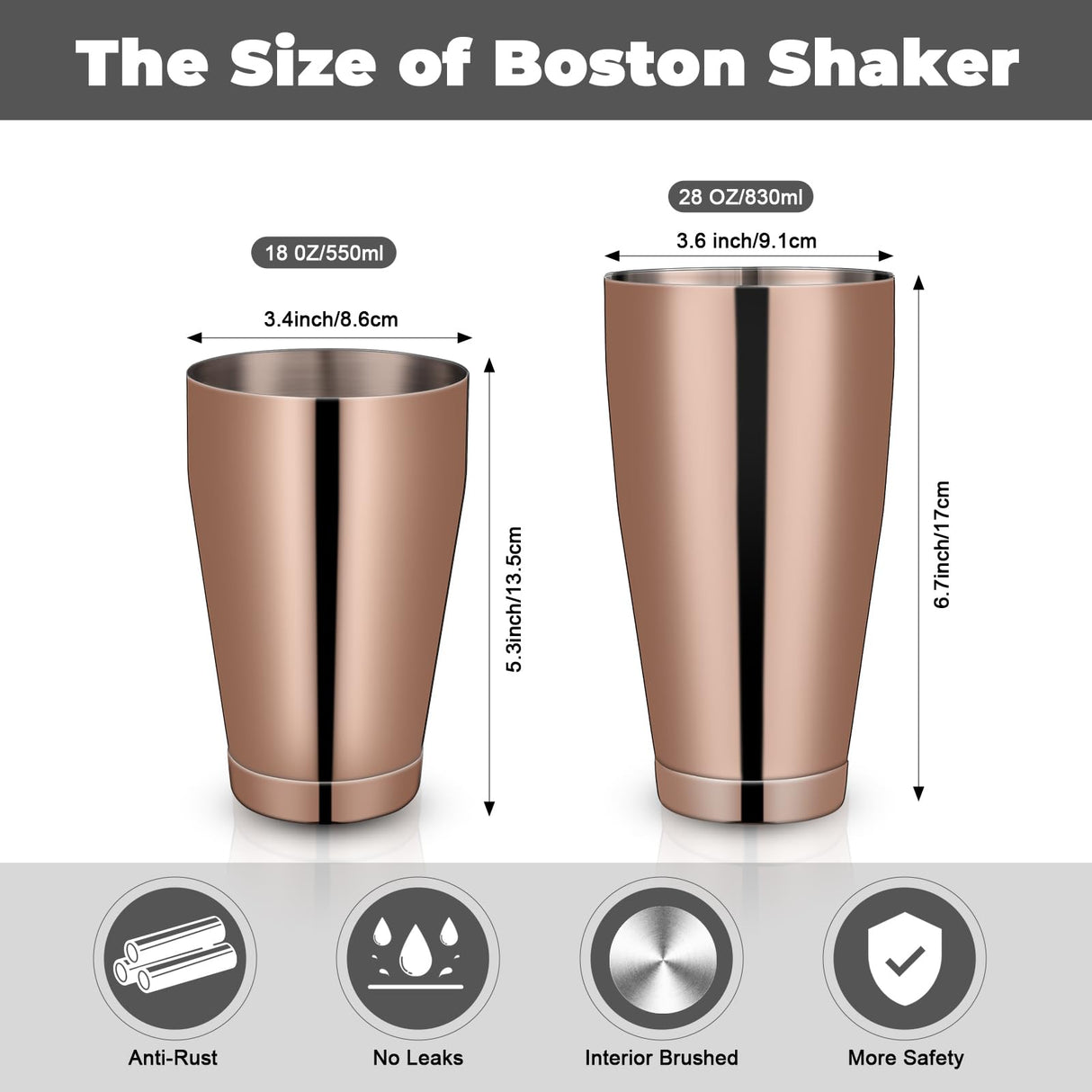 6 Pcs Cocktail Shakers Professional Bar Shaker Boston Shaker Set Stainless