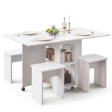 5-Piece Folding Dining Set with Storage & Wheels
