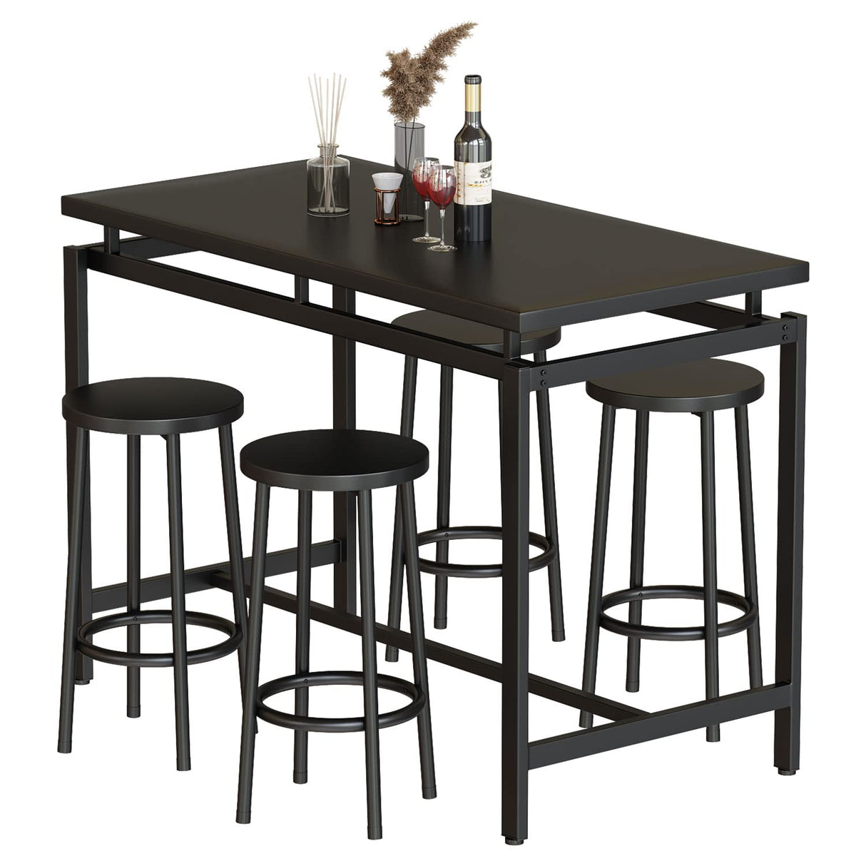 AWQM Dining Table Set for 4, Home Kitchen Counter Height DiningTableSet with 4 Chairs, Modern BarTable and ChairsSet for Pub, Living Room, Breakfast Nook,Small Spaces, Easy to Assemble, Black