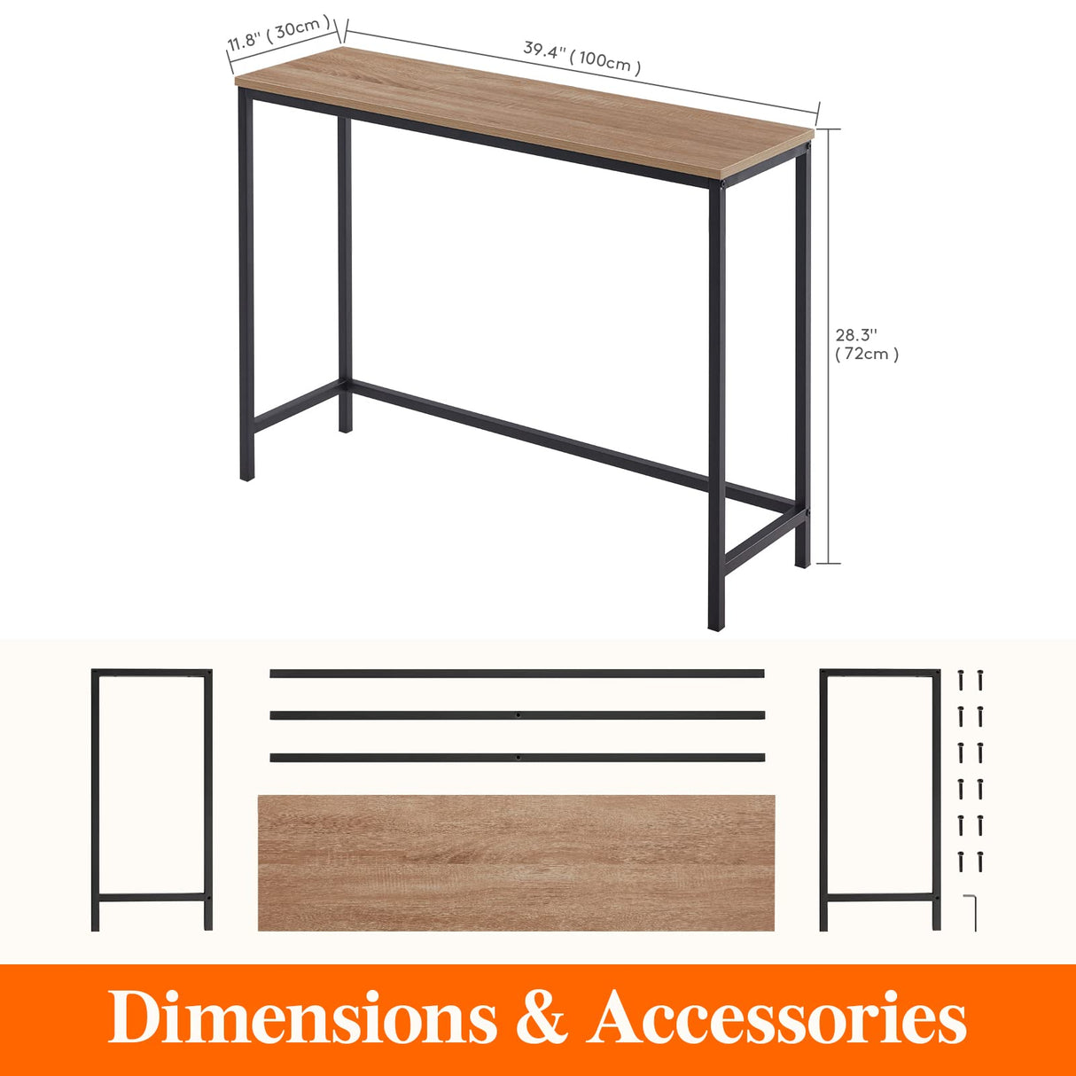 39.4 Inch Console Narrow Sofa Table with Metal Frame for Living Room Industrial Entryway Hallway,