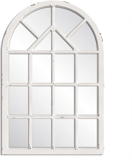 Grid Mirror 30x47 Wood Cathedral Window Pane Mirror - Arched Window Mirror