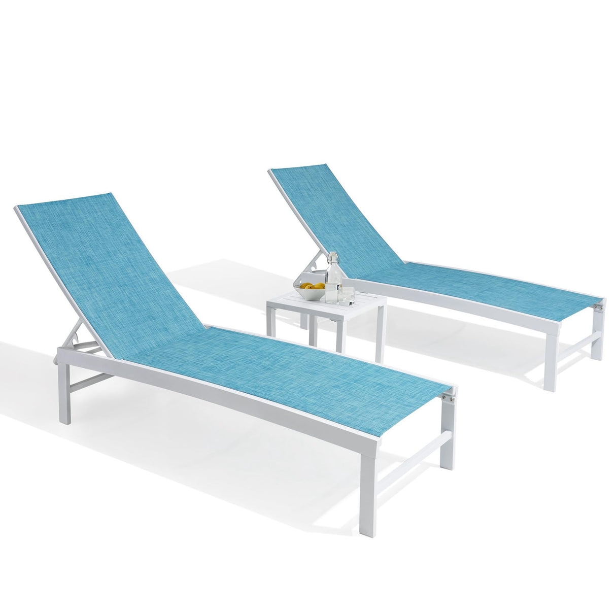 Patio Chaise Lounge Chair Set, 3PCS Outdoor Recliner Lounge Chair with Side Table