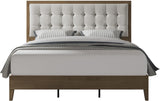 King Size Wood Bed Frame with Tall Tufted Headboard - Walnut