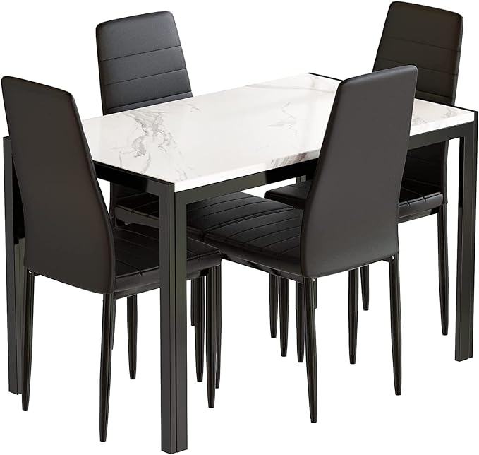 Dinning Table Sets for 4, 5 Piece Dining Room Table Set with PU Leather Chairs