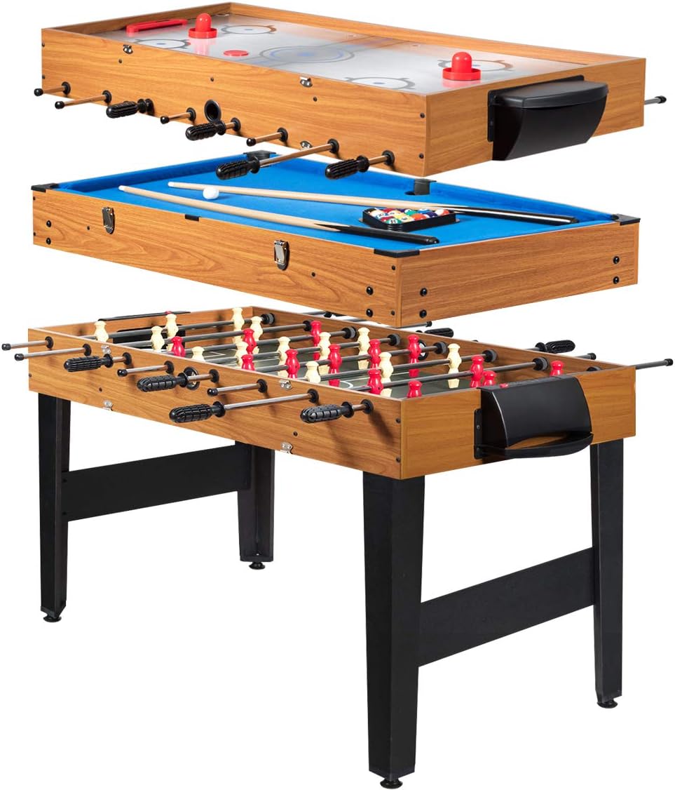 Multi Game Table, 3-in-1 48" Combo Game Table w/Soccer, Billiard, Slide Hockey