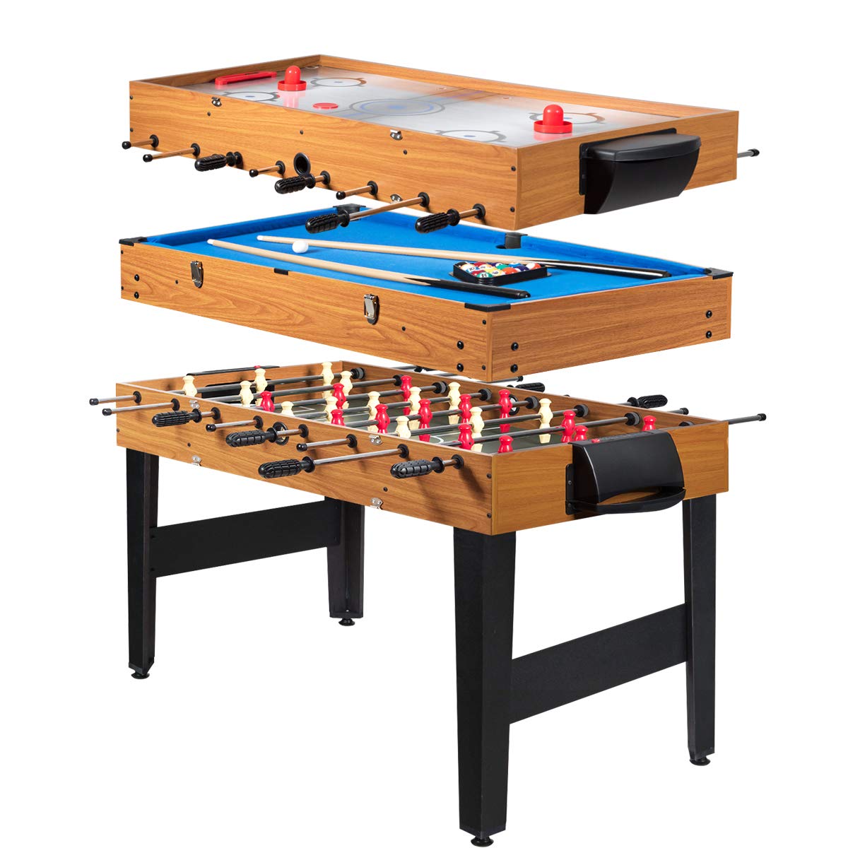 Multi Game Table, 3-in-1 48" Combo Game Table w/Soccer, Billiard, Slide Hockey