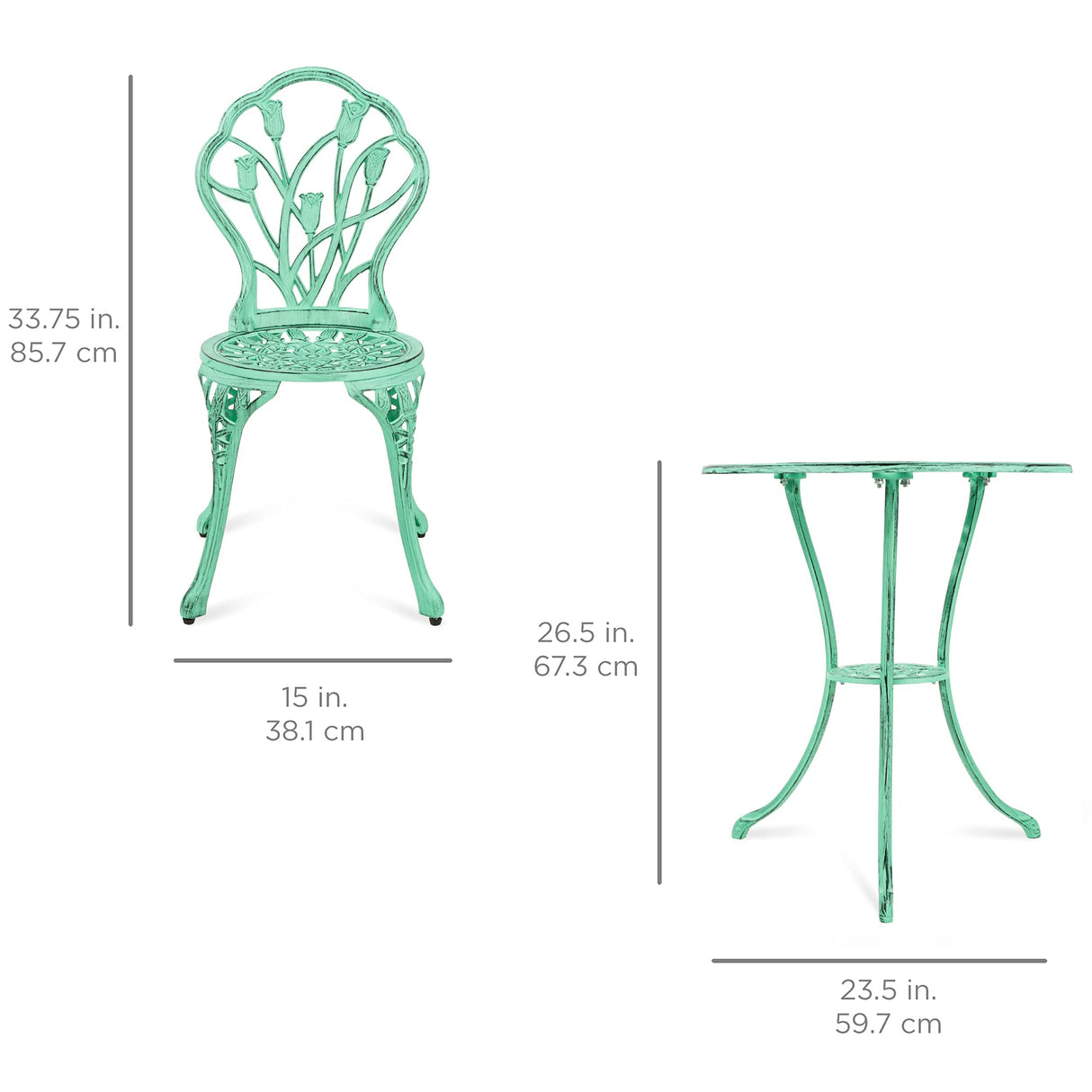 3-Piece Outdoor Rust-Resistant Cast Aluminum Patio Bistro Set