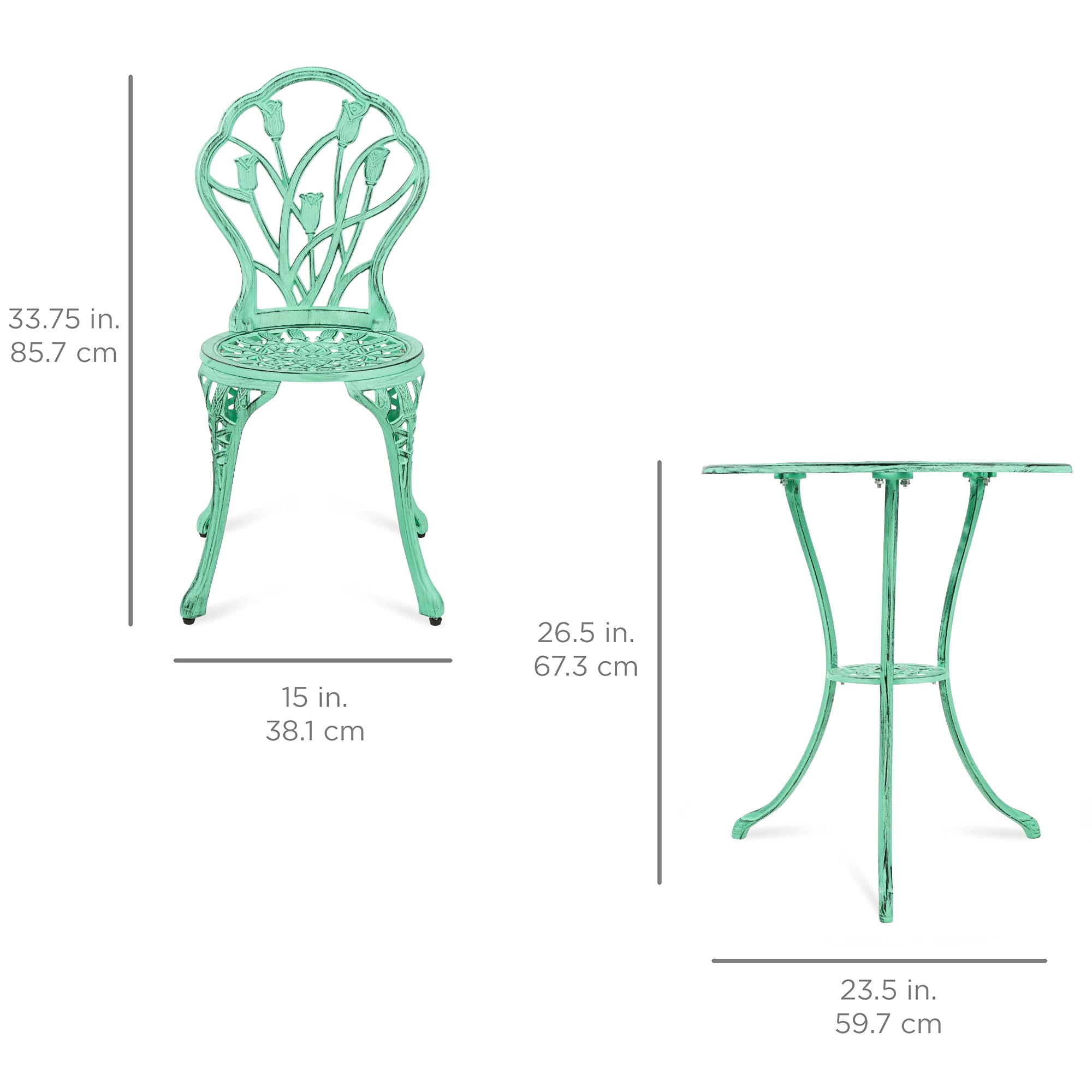 3-Piece Outdoor Rust-Resistant Cast Aluminum Patio Bistro Set