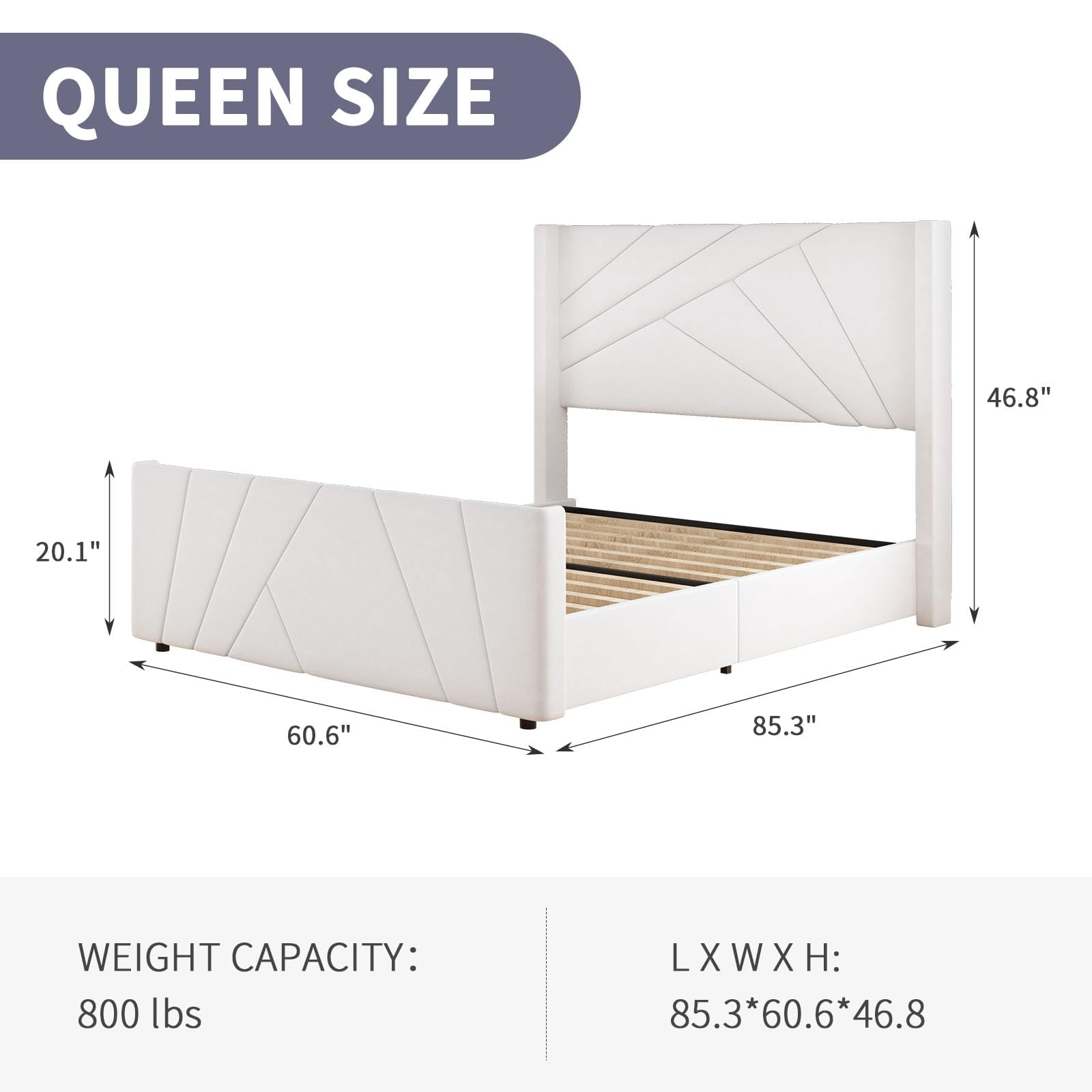 Queen Velvet Platform Bed with Geometric Tufted Headboard