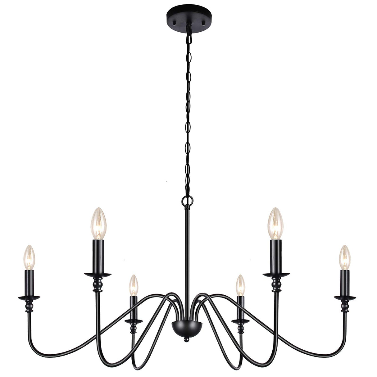 6-Light Iron Chandelier Black Farmhouse Chandelier Classic Candle Ceiling Pendant