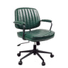 Mid-Century Green Leather Office Chair with Wheels and Arms
