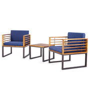 3PCS Acacia Wood Bistro Set Patio Conversation Set Outdoor Furniture Set 2 Single Sofas
