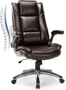 Leather Executive Office Chair - High Back Ergonomic Desk Chair with Flip-Up Arms