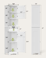 67" H Tall Bathroom Storage Cabinet, Narrow Linen Tower Freestanding Adjustable