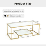 Glass Coffee Table, 45 Inch Gold Rectangular Modern Center Table