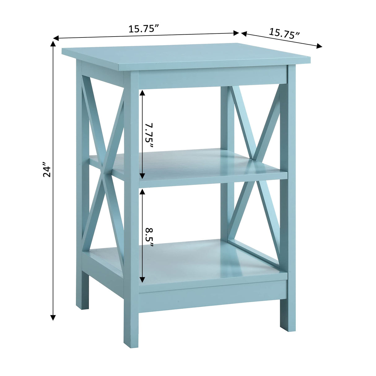 Oxford End Table with Shelves, Sea Foam Blue