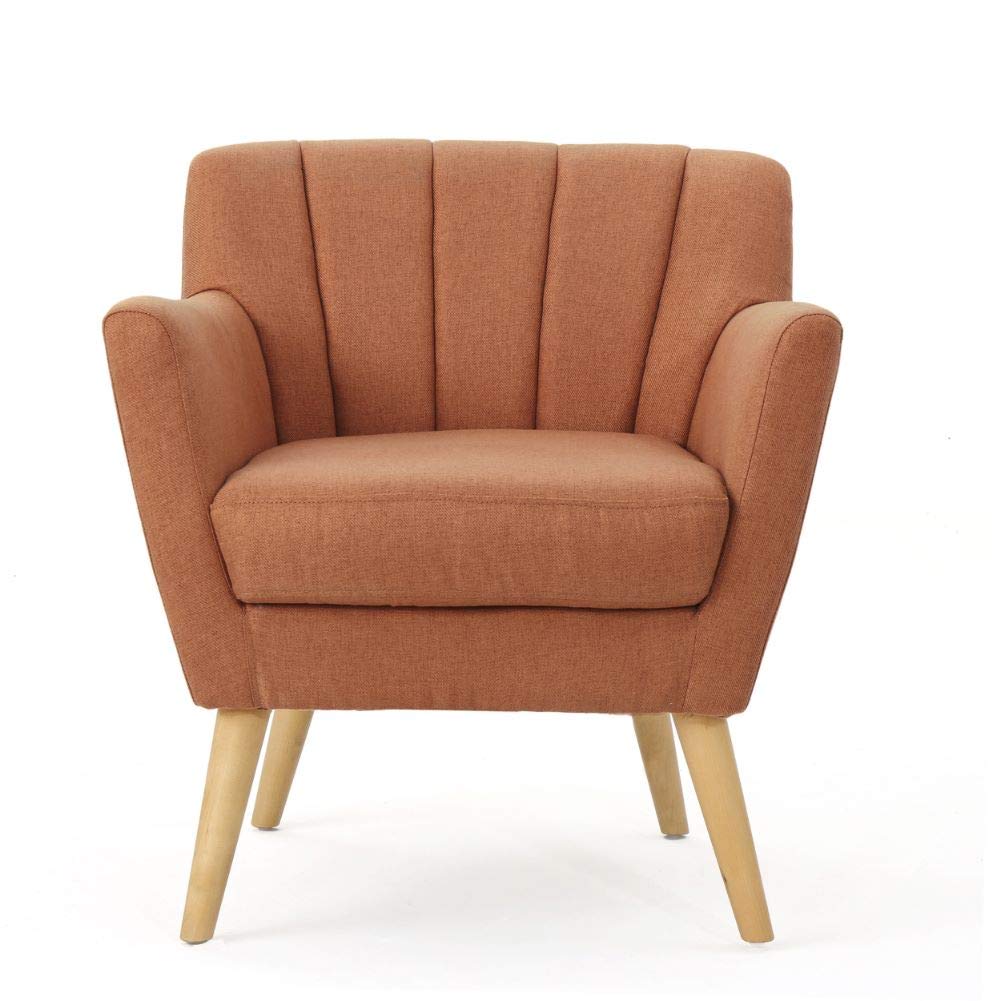 Merel Mid-Century Modern Fabric Club Chair, Orange / Natural 27.6D x 28.3