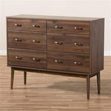 studio DISA Mid-Century Modern Walnut Brown Finished 6-Drawer Dresser Brown//Medium Wood/Mid-Century/Particle Board/MDF