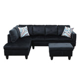 3Pc L-Shaped Sectional Sofa with Left Chaise Lounge Storage Ottoman Throw Pillows, 97"