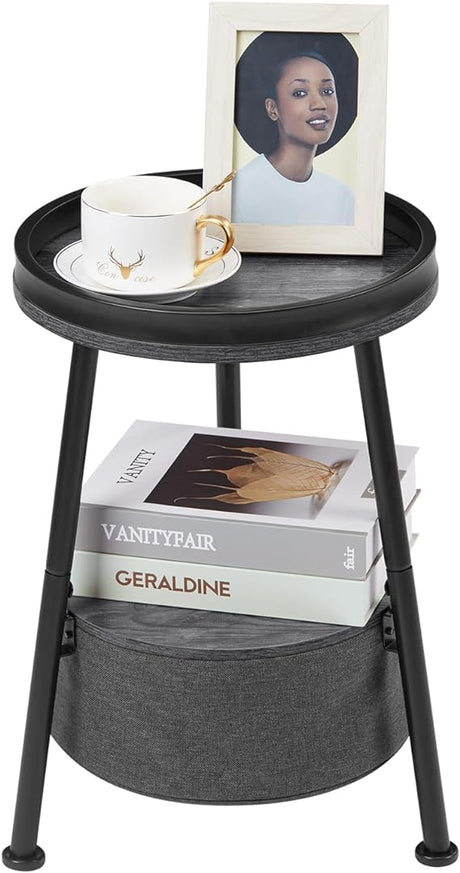 3 Legs Round End Table, 2 Tier Round Side Table with Storage Basket