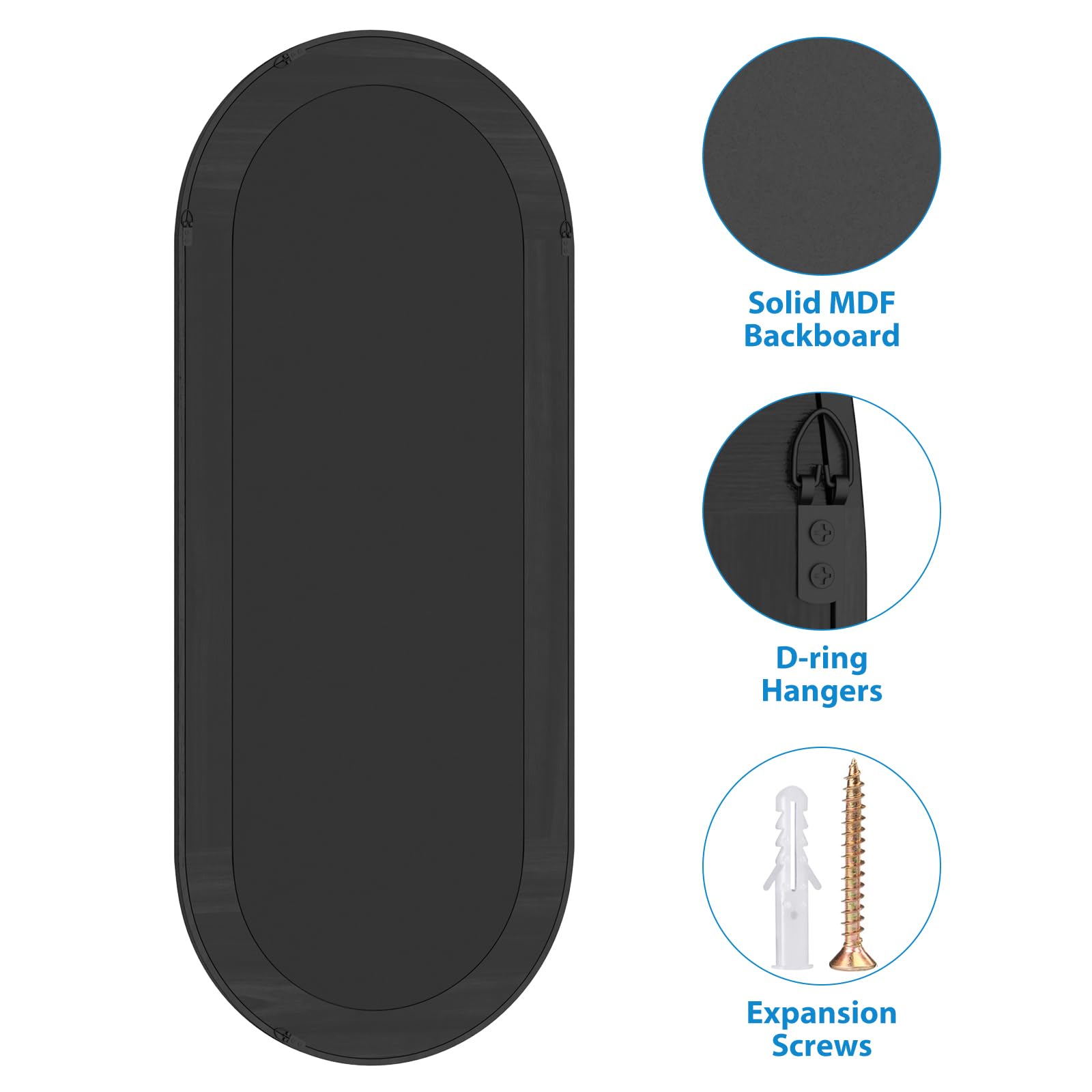 Rattan Full Length Mirror 60x24 - Black Oval Floor Mirror