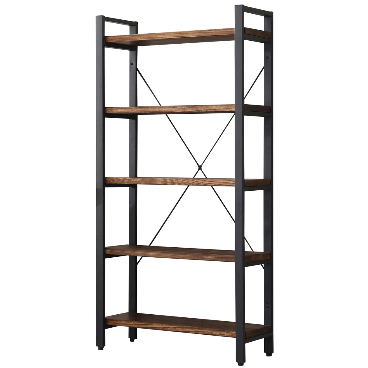 5 Tier Bookcase, Solid Wood Bookshelf Rustic Vintage Industrial Etagere Bookcase
