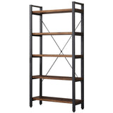 5 Tier Bookcase, Solid Wood Bookshelf Rustic Vintage Industrial Etagere Bookcase