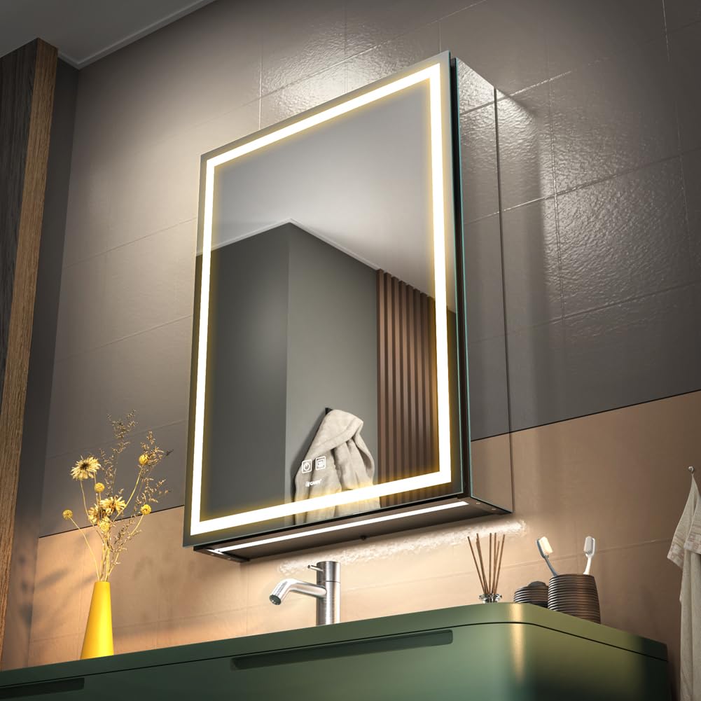 Lighted Bathroom Medicine Mirror Cabinet with Sockets & USBs