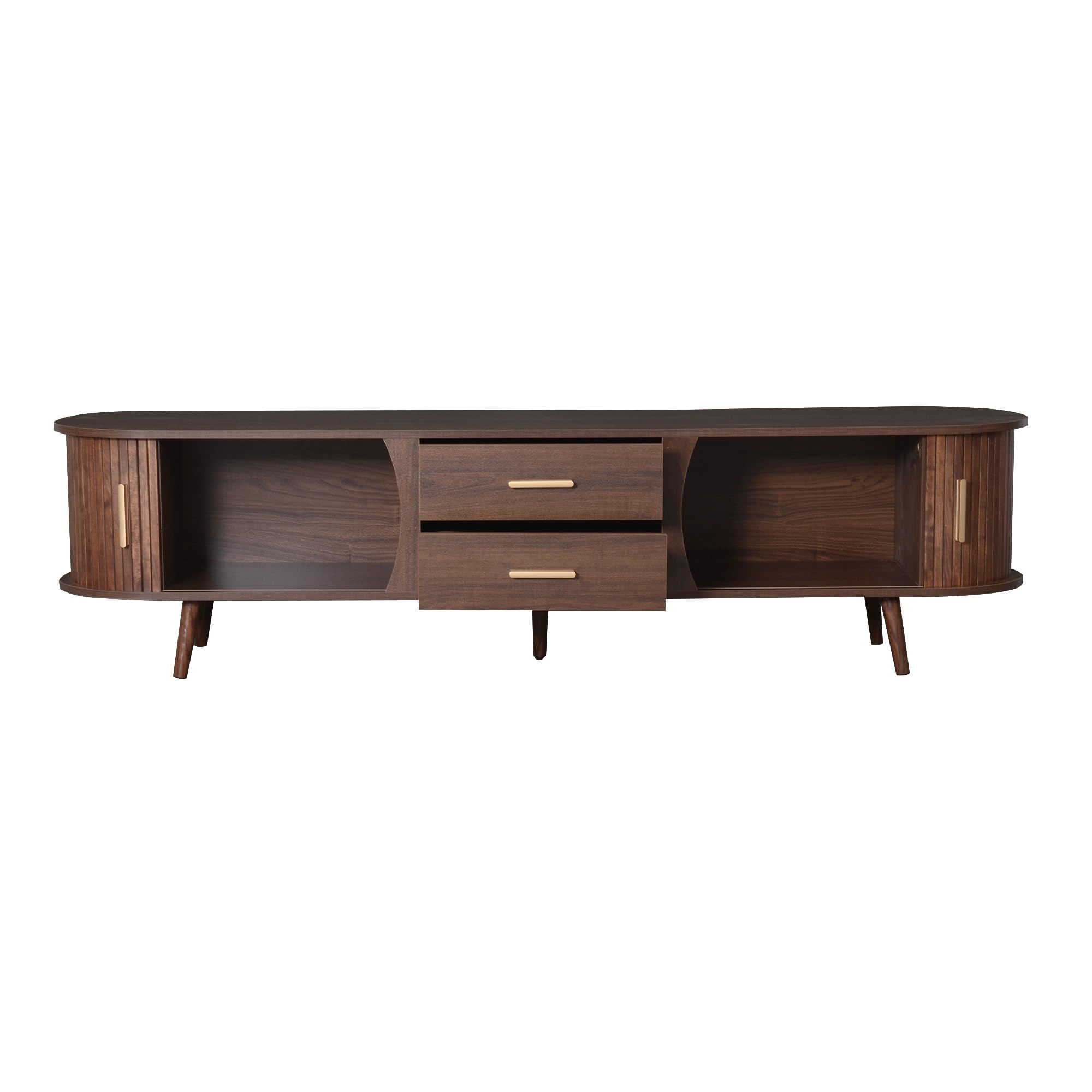 70" Fluted TV Stand with Sliding Tambour Doors - Walnut