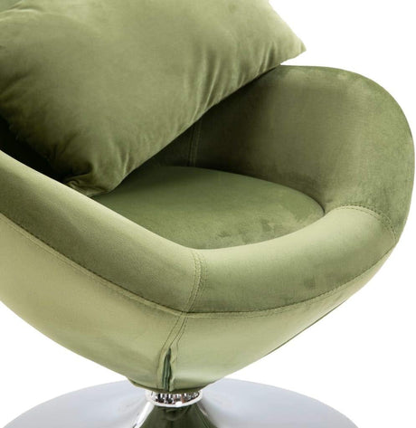 vidaXL Swivel Egg Chair with Removable Cushion, Light Green Velvet Upholstery - Ergonomic Design, 360-Degree Swivel, Plywood Frame with Chrome Base; Modern Decorative Armchair