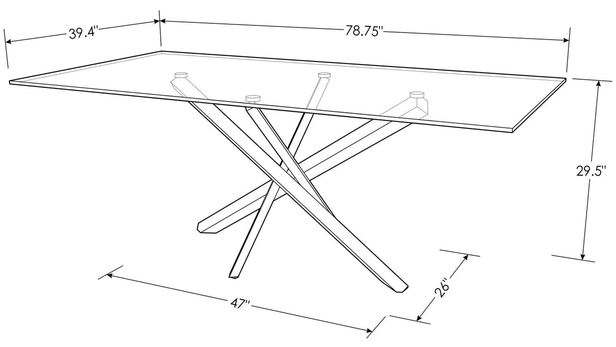 Modern Cortez 79" Clear Glass Dining Table with Polished Stainless Steel Base