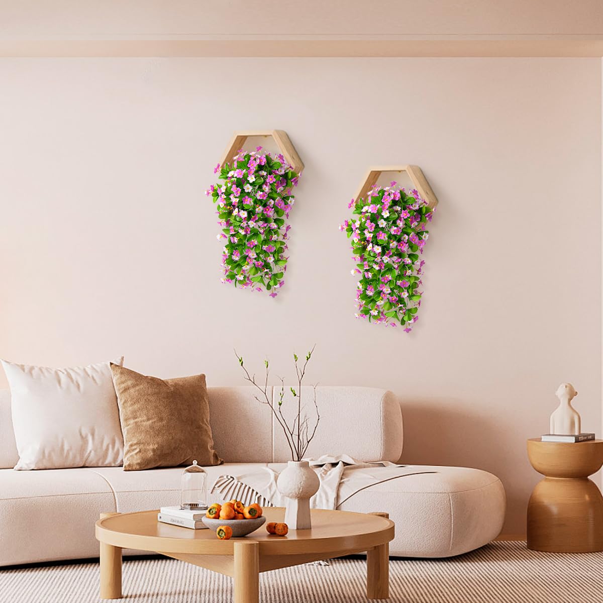 ZFProcess 2 Pack Artificial Hanging Flowers, Fake Flowers Hanging Plant Violet Flower, Artificial Faux Silk Spring Flower for Wall Front Door Yard Garden Wedding Outdoor Decoration(Purple)