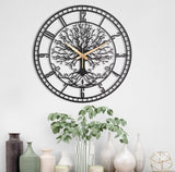 Large Tree of Life Clock, Metal Black Wall Clock, Oversized Wall Clock Home Decor,