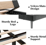 Queen Velvet Platform Bed Frame with Upholstered Headboard