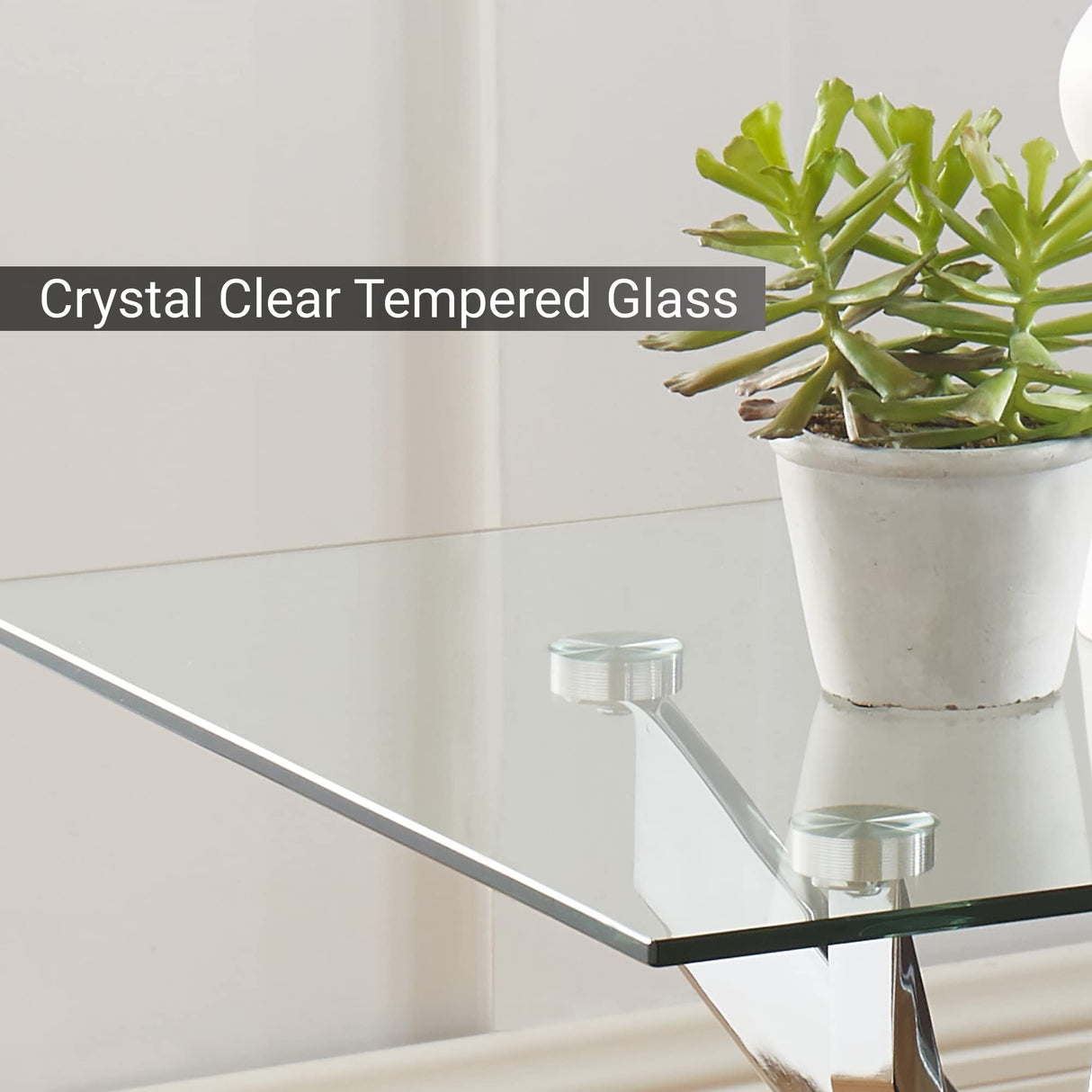 Modern Style Square Side Table with Tempered Glass Top and Metal Tubular Legs