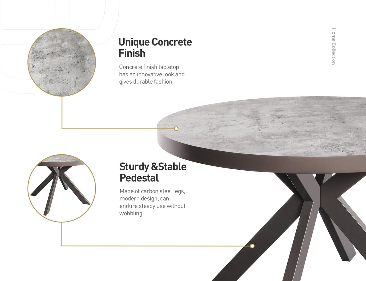 Small Round Dining Table for 4 Person, MDF & HPL Surface and Sturdy Base Structure,