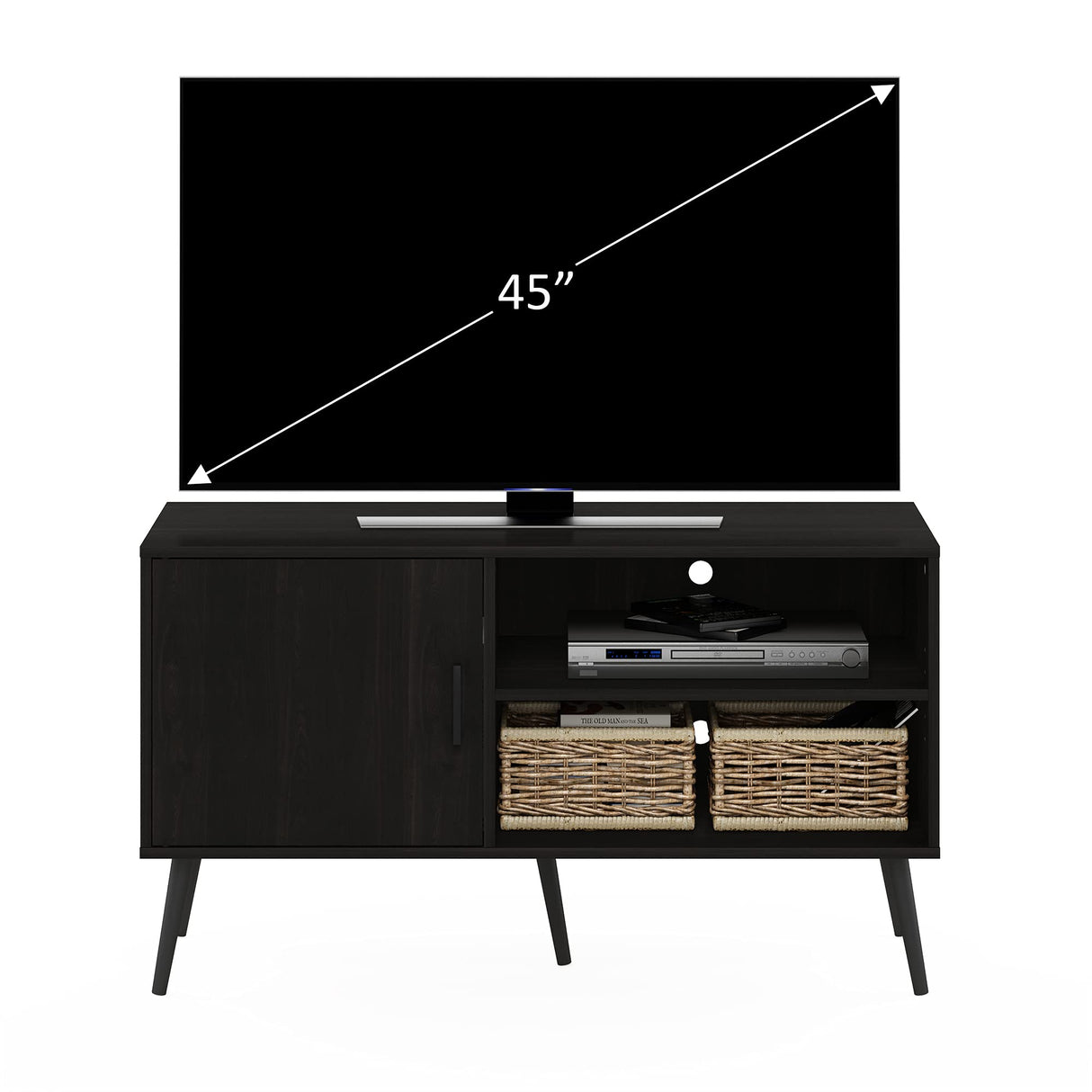 Claude Mid Century Style Stand With Wood Legs For TV Up To 55 Inches