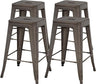 24 Inches Metal Bar Stools Set of 4 Counter Height Wood Seat Barstool Patio Stool