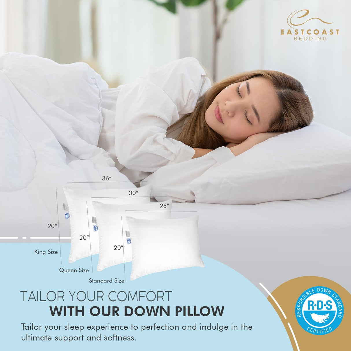 Elite Premium Down Sleeping Pillow 600 Fill Power White Down Available in Soft, Medium & Firm 400 Thread Count Cotton Shell Premium Comfort - Made in The U.S.A