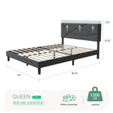 Queen Size Bed Frame Upholstered Platform Bed with Adjustable Headboard,