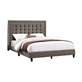 Fabric Upholstered Full Bed with Button Tufted Headboard, Brown