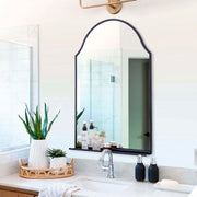 30x20 Black Arch Mirror with Shelf - Matte Metal Frame Wall Mirror