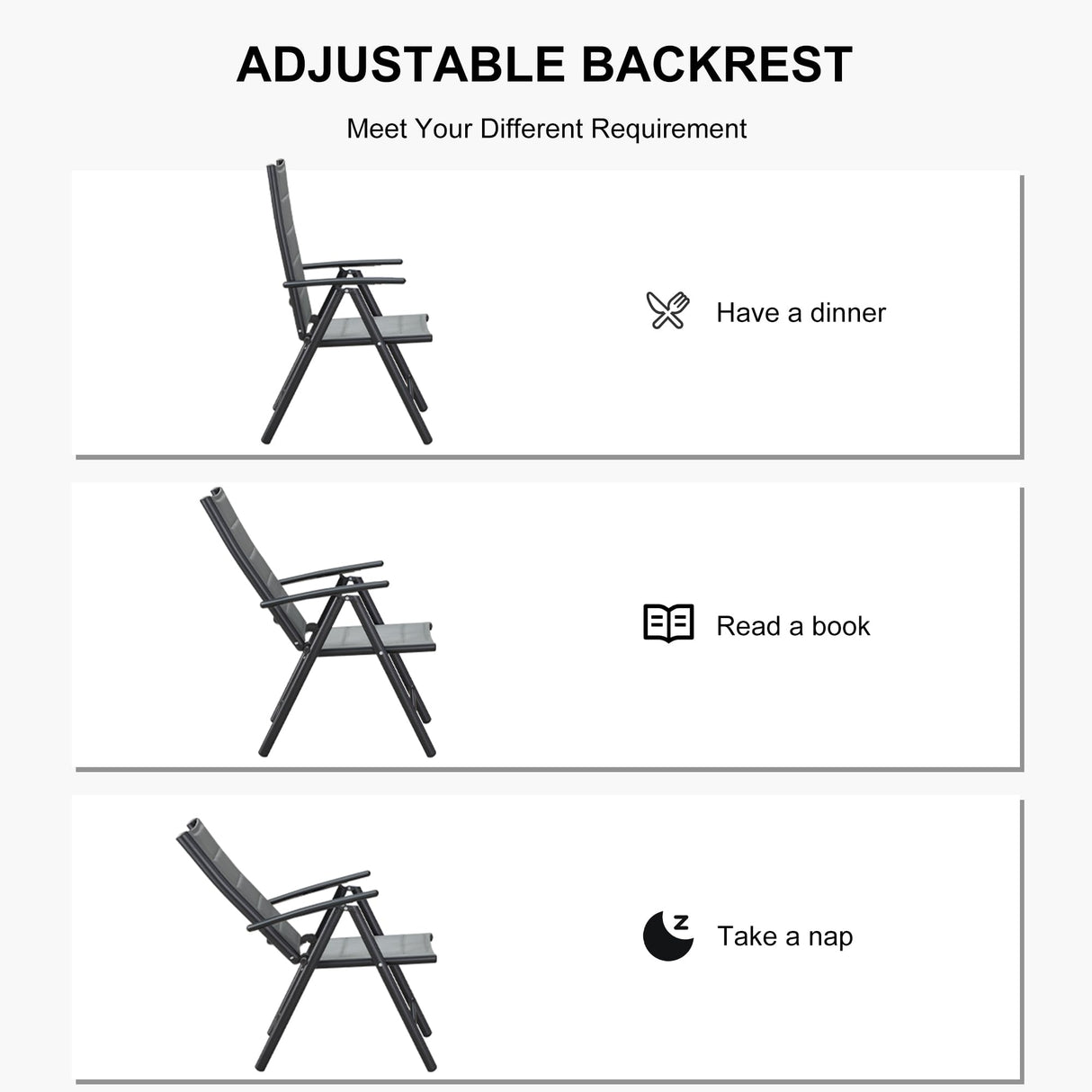 Outdoor Patio Dining Set with 8 Folding Portable Chairs and 1 Rectangle