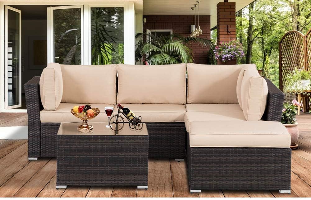 4-Piece Patio Wicker Furniture Set Outdoor Rattan Sectional Sofa