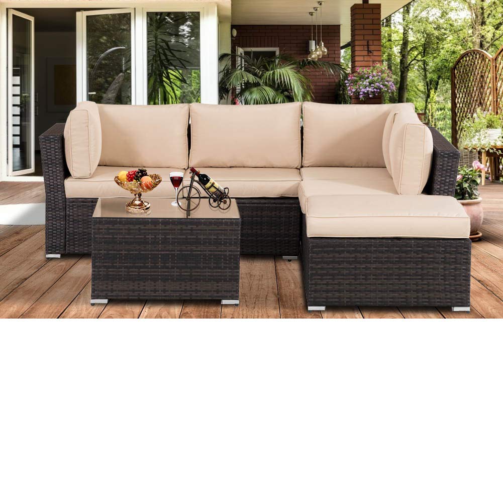4-Piece Patio Wicker Furniture Set Outdoor Rattan Sectional Sofa