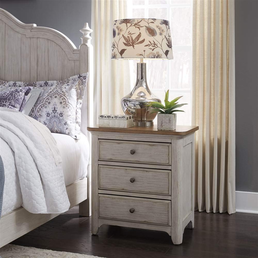 3 Drawer Night Stand w/Charging Station, White