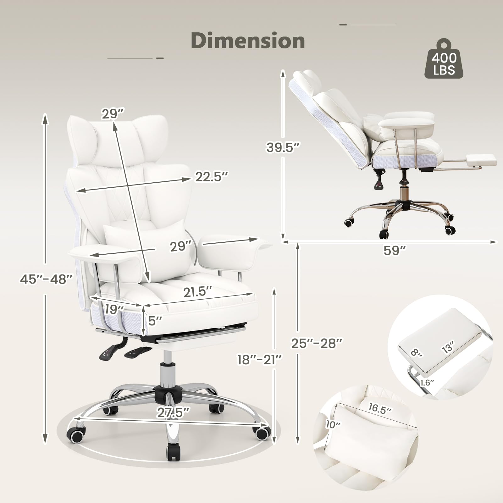 Big and Tall Executive Office Chair with Footrest and Lumbar Support