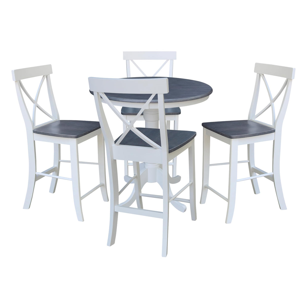 Concepts 36 in Round Pedestal Gathering Height Dining Table with 4 X-Back Counter