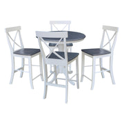 Concepts 36 in Round Pedestal Gathering Height Dining Table with 4 X-Back Counter