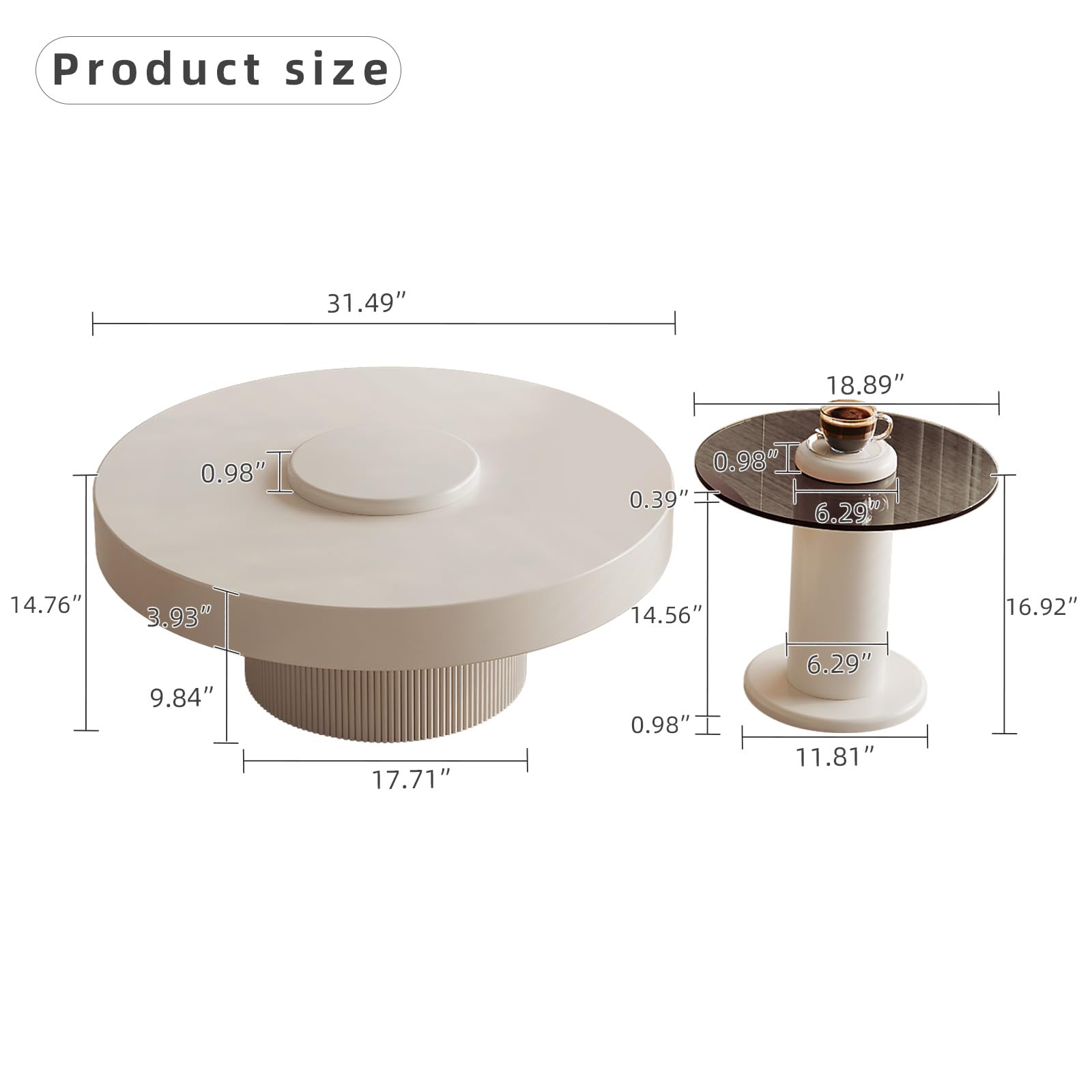 Modern Round Coffee Table Set of 2 Small End Table Tempered